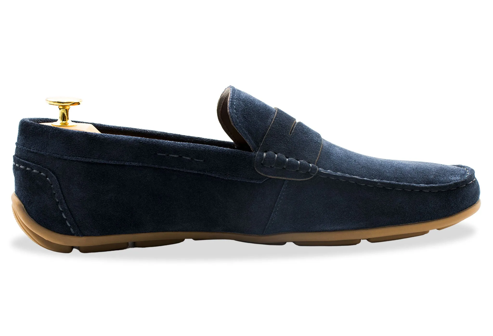 Gregores Navy Suede Penny Moccasins