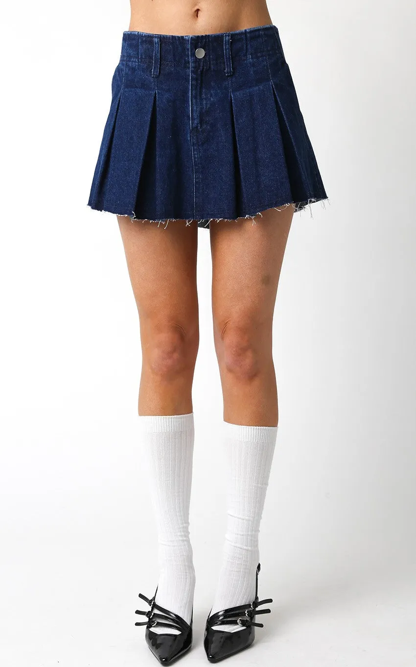 Gretchen Pleat Mini Skirt in Denim1