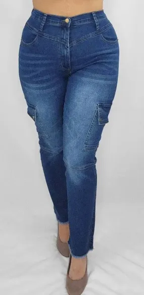 High Rise Cargo Jeans Stretchy