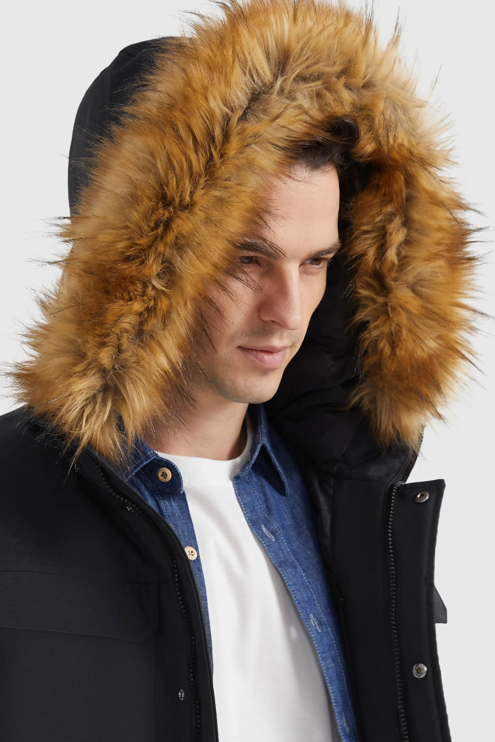 Hooded Mountain Parka with Faux Fur