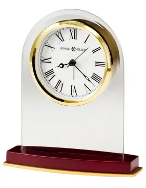 Howard Miller Anson Glass Table Alarm Clock - Arch Top - Rosewood & Brass-Tone