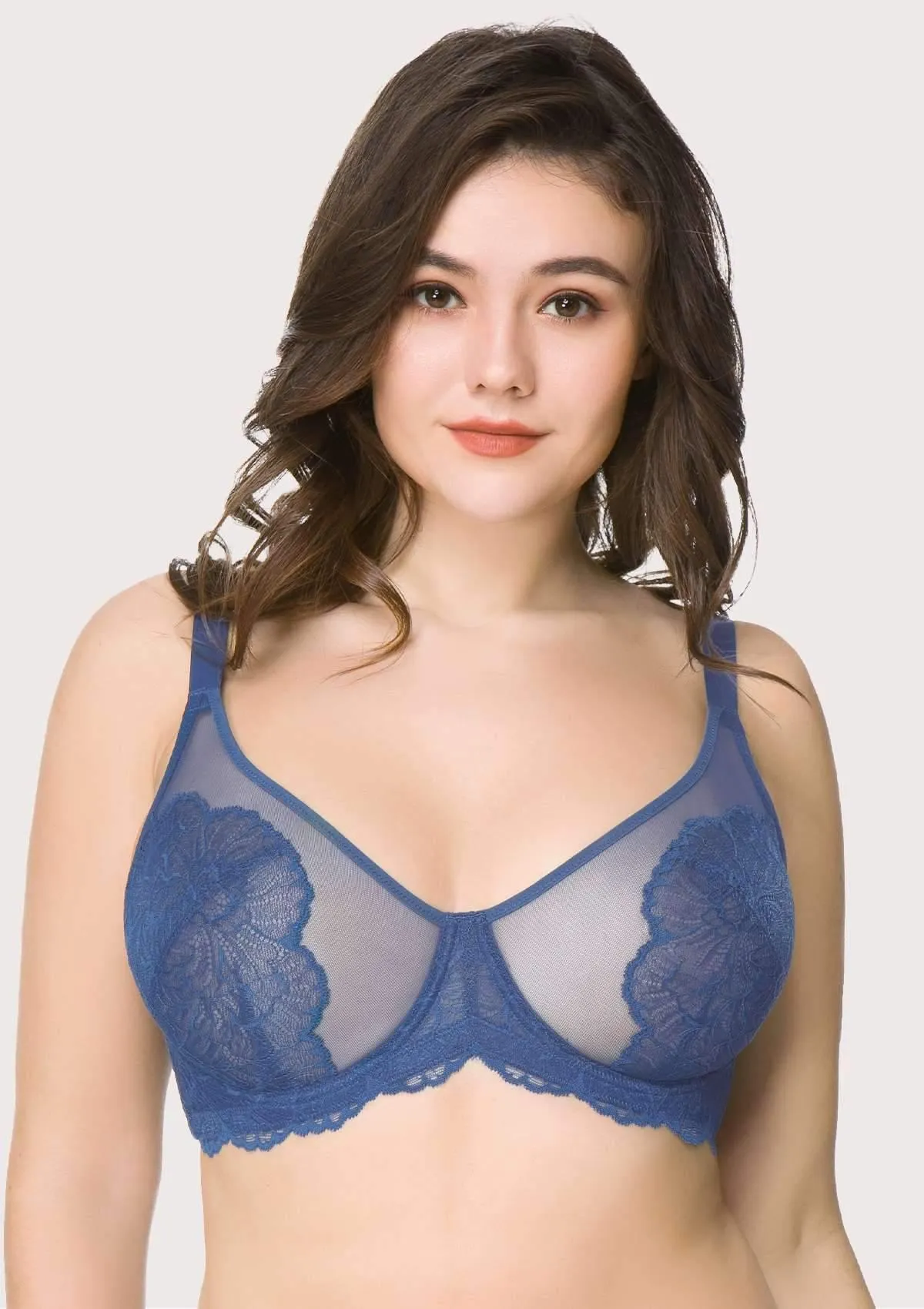 HSIA Blossom Blue Unlined Lace Bra