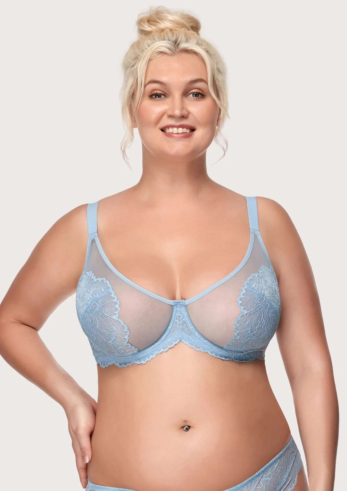 HSIA Blossom Blue Unlined Lace Bra