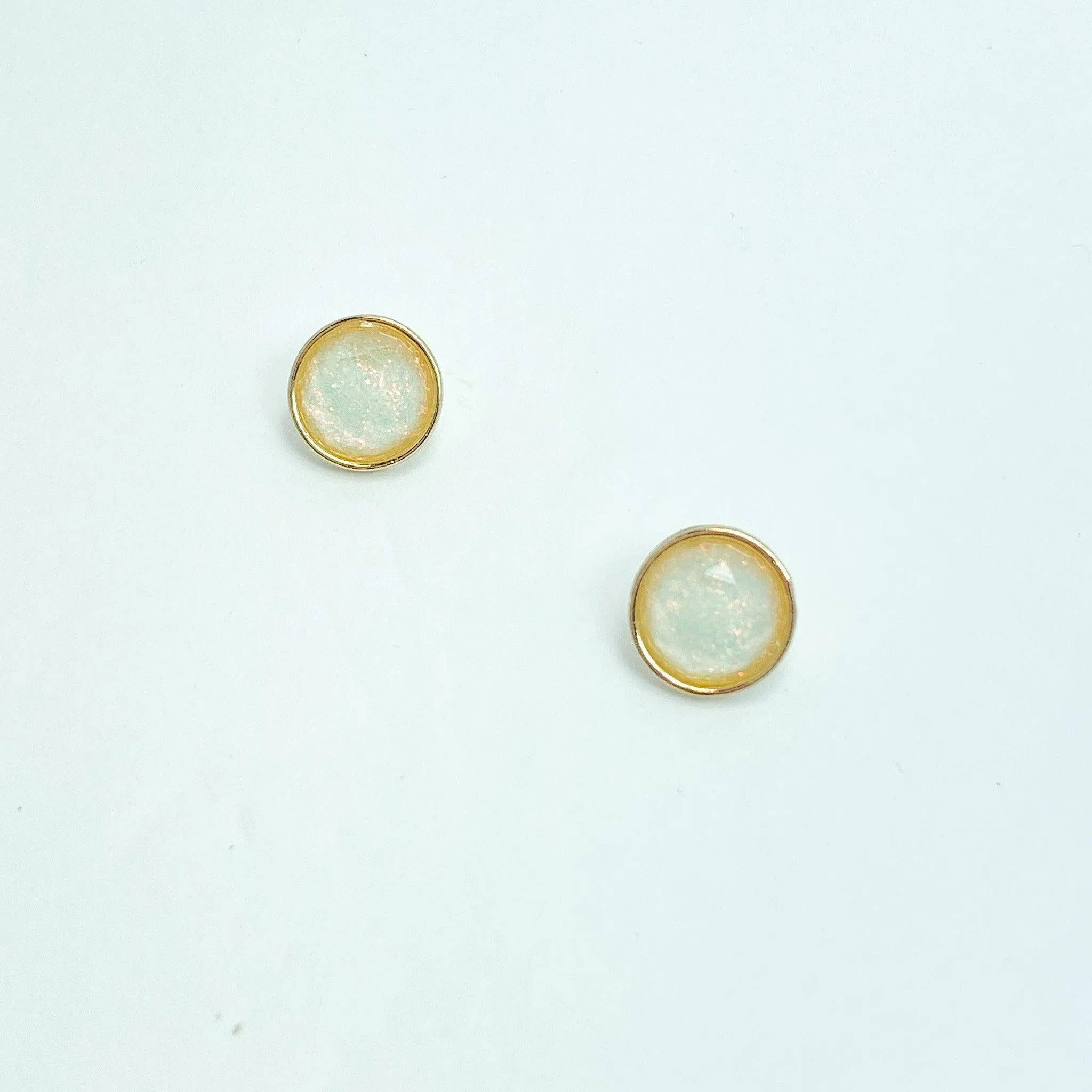 Iridescent Cream Sparkle Stud Earrings