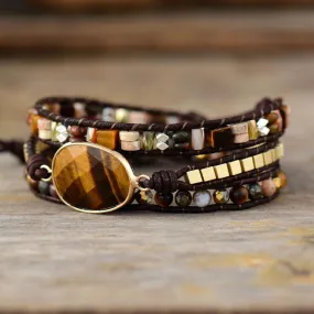 Jasper & Tiger's Eye Charm Wrap Bracelet