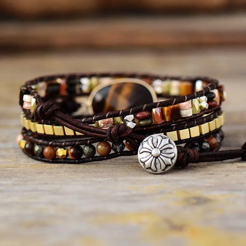 Jasper & Tiger's Eye Charm Wrap Bracelet