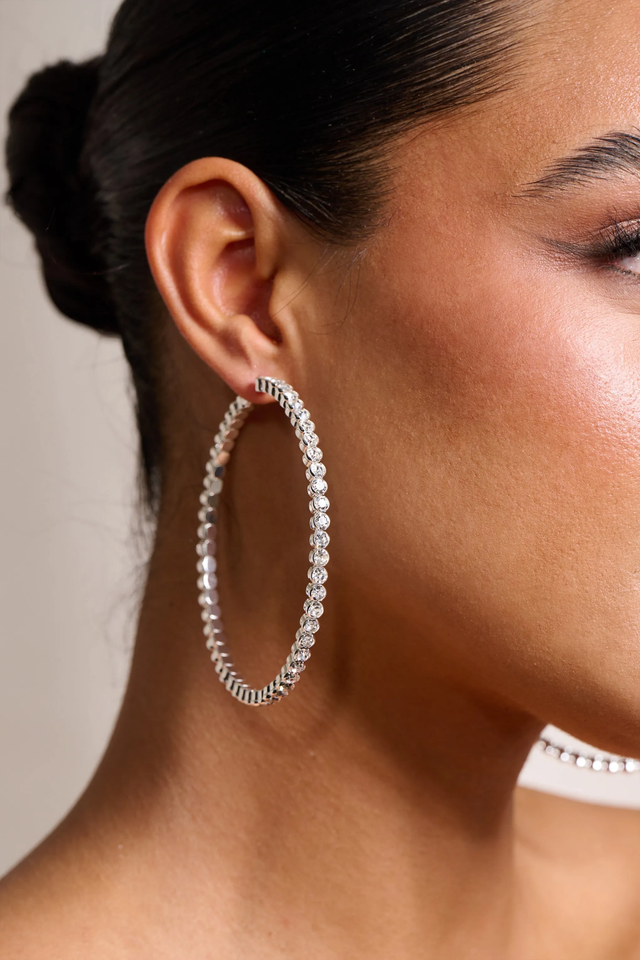 Julia | Silver Diamante Hoop Earrings