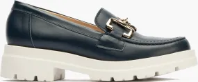 Ladies Pitillos Chunky Loafer Navy Leather Slip On Piedra 5650 sale