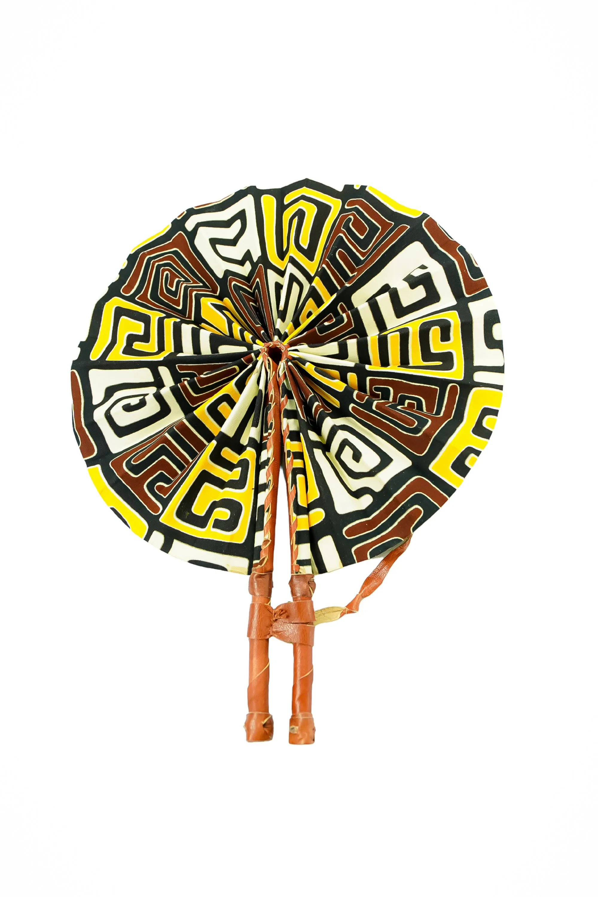 Leather Ankara Cotton African Hand Fan