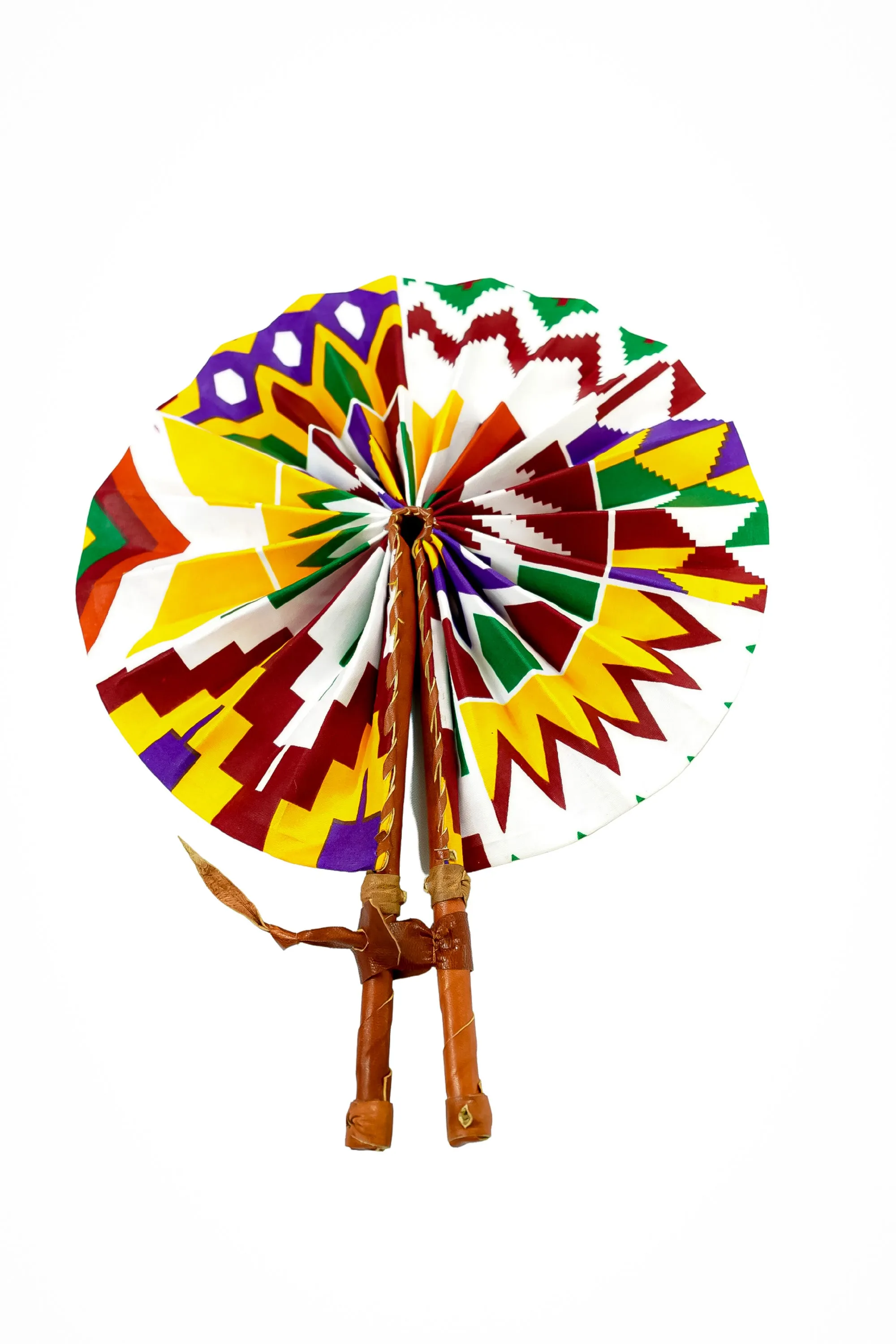 Leather Ankara Cotton African Hand Fan