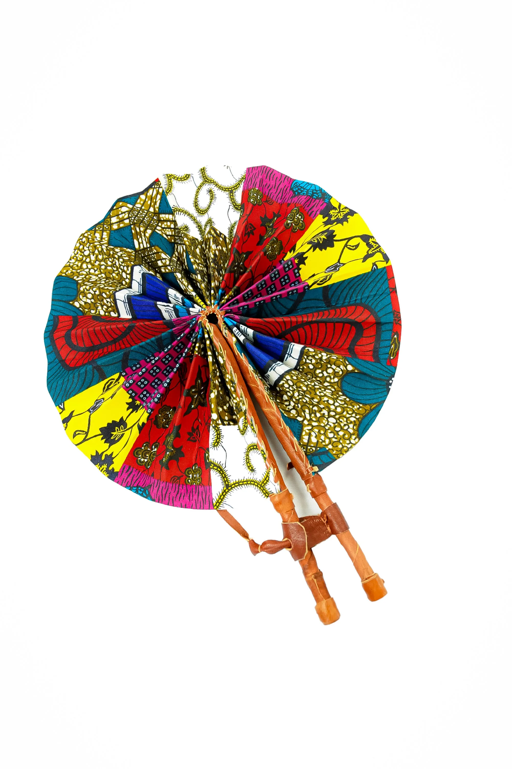 Leather Ankara Cotton African Hand Fan