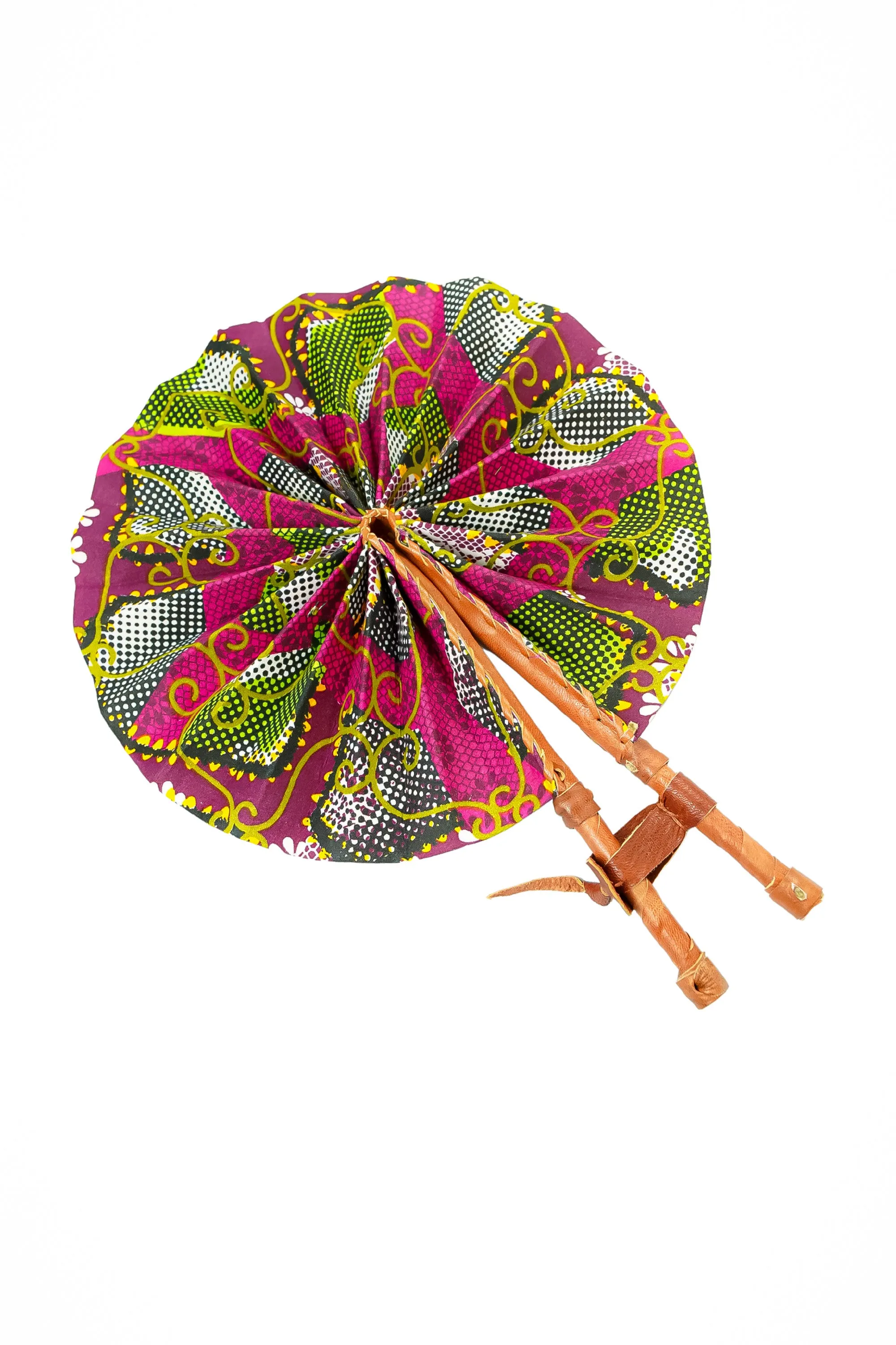 Leather Ankara Cotton African Hand Fan