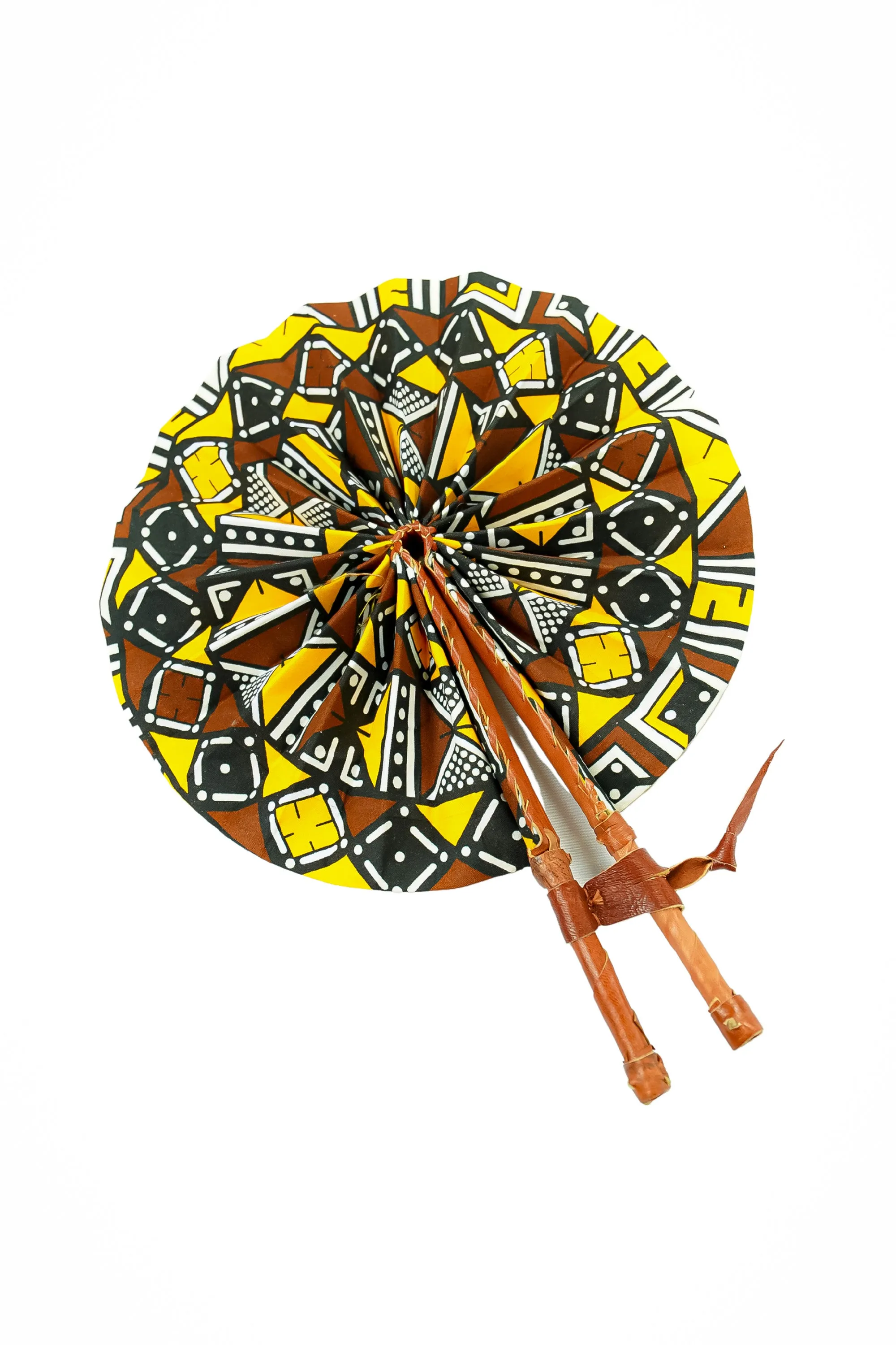 Leather Ankara Cotton African Hand Fan