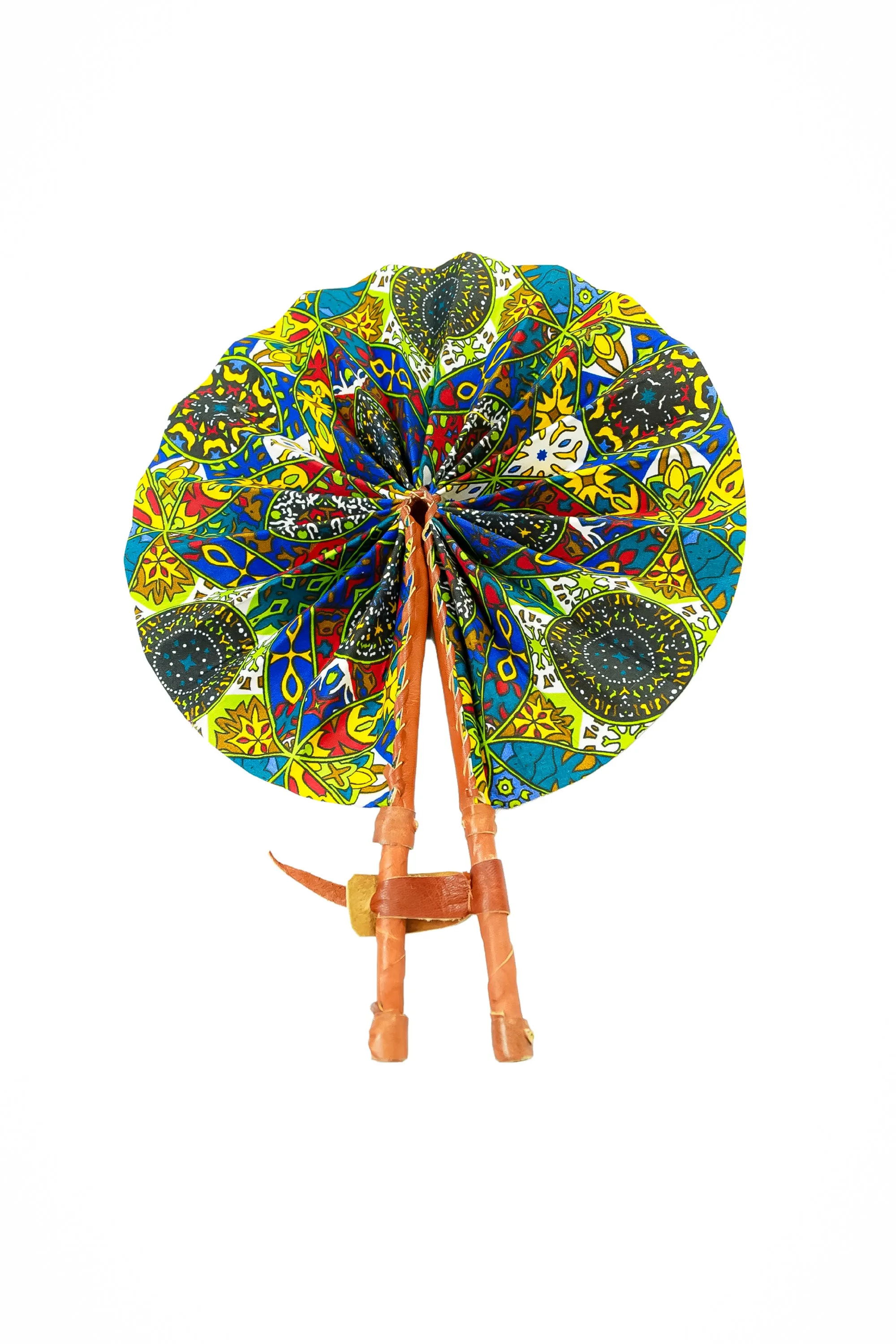 Leather Ankara Cotton African Hand Fan