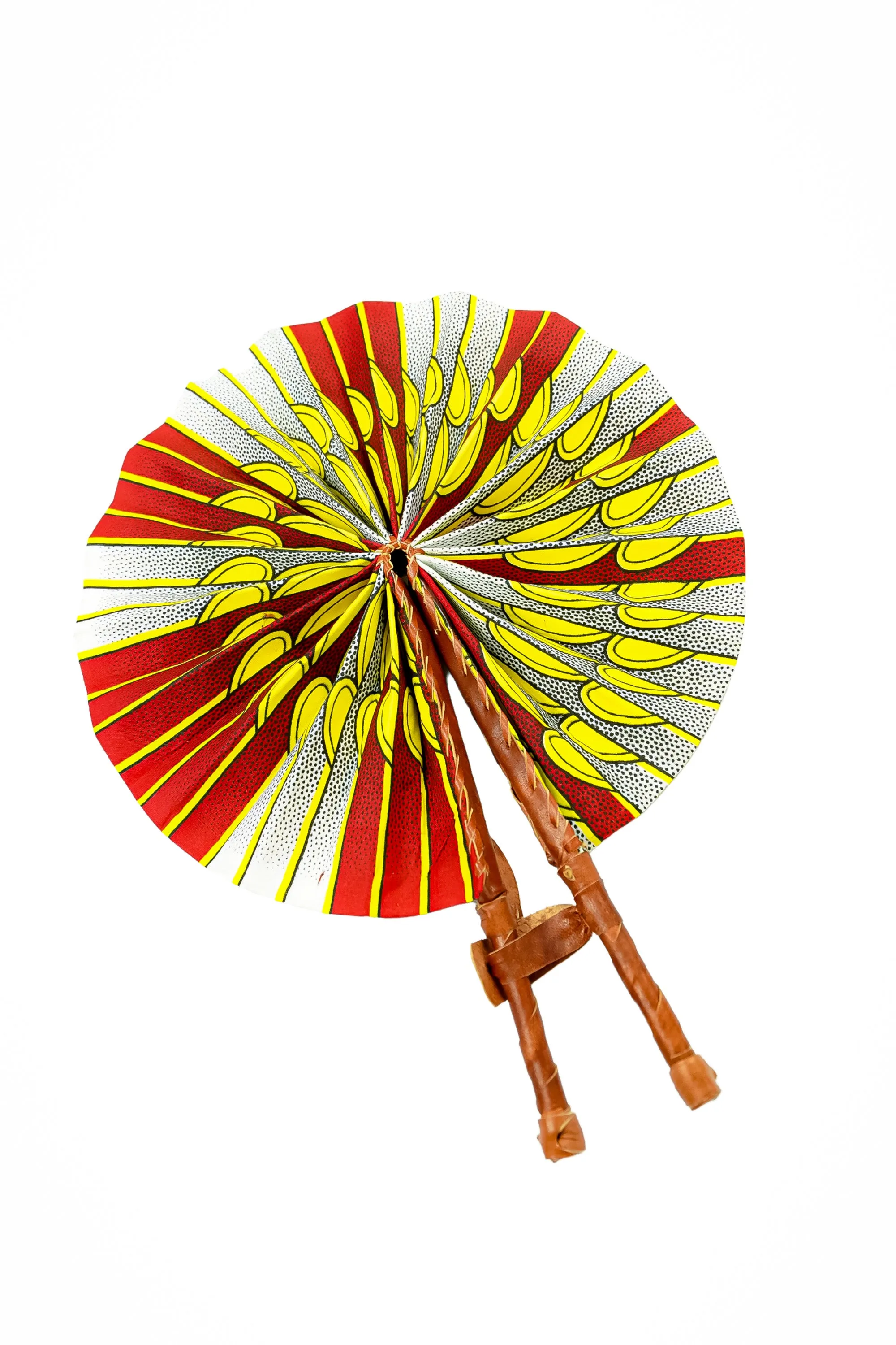 Leather Ankara Cotton African Hand Fan