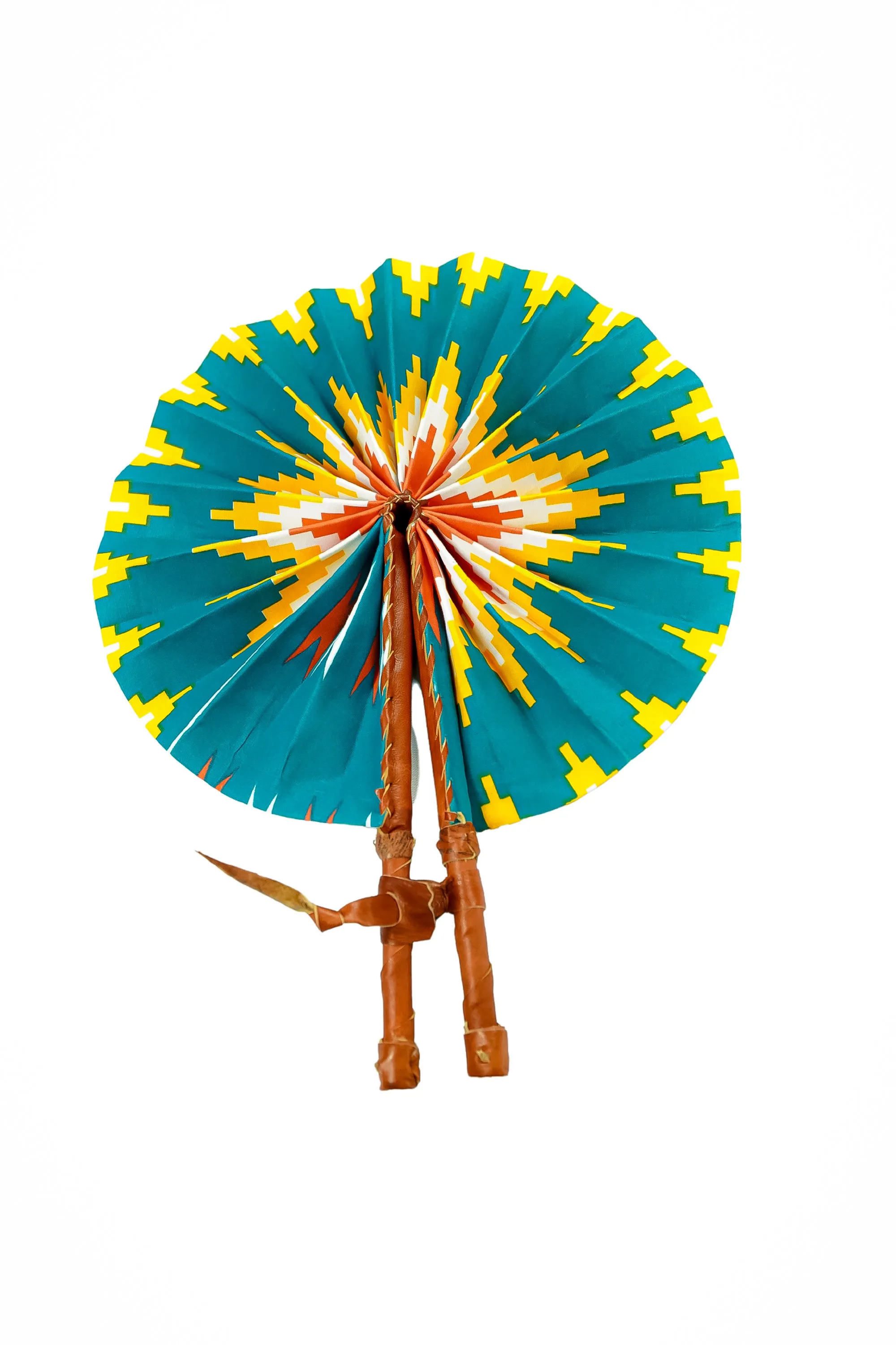 Leather Ankara Cotton African Hand Fan