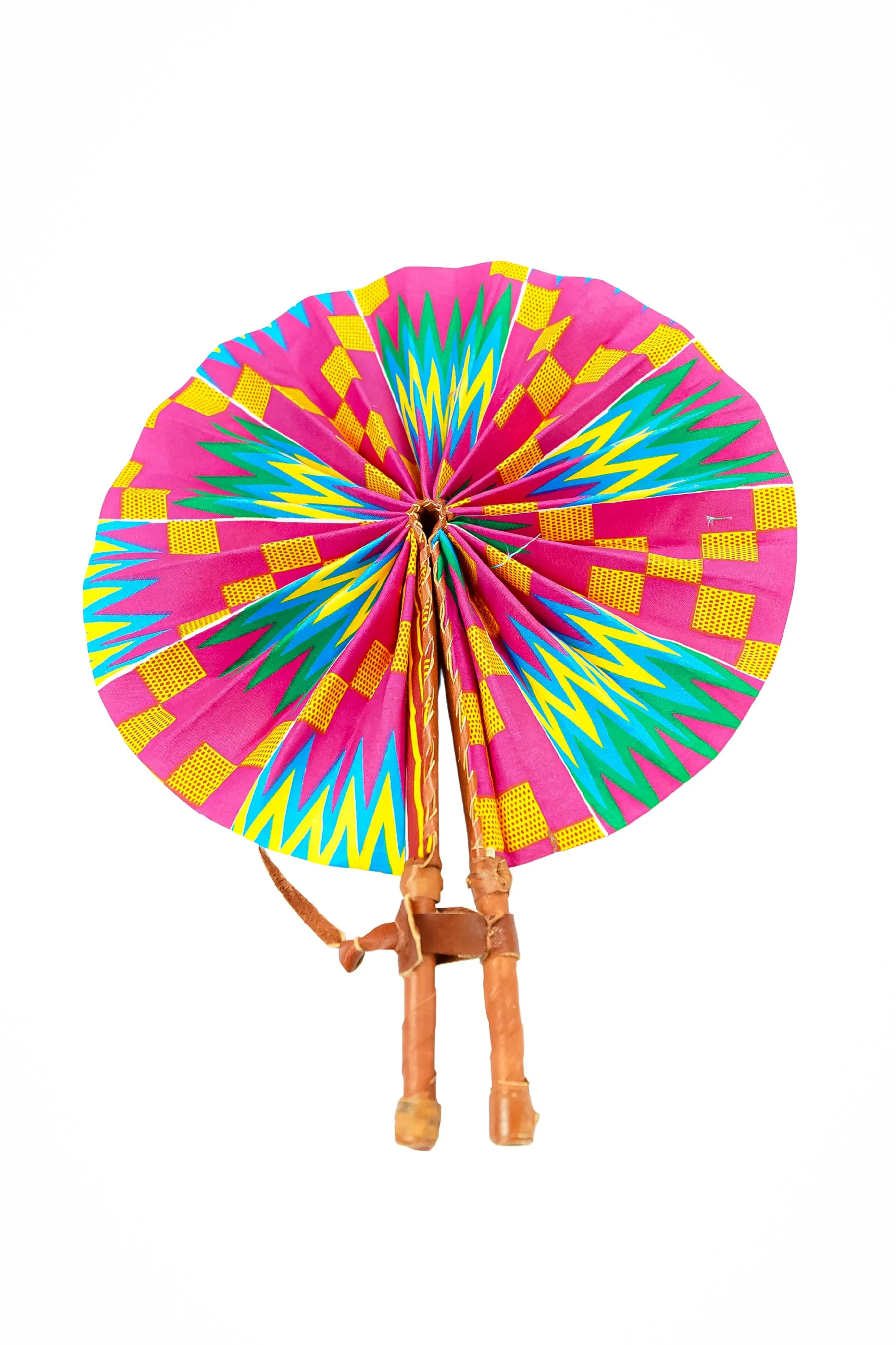 Leather Ankara Cotton African Hand Fan