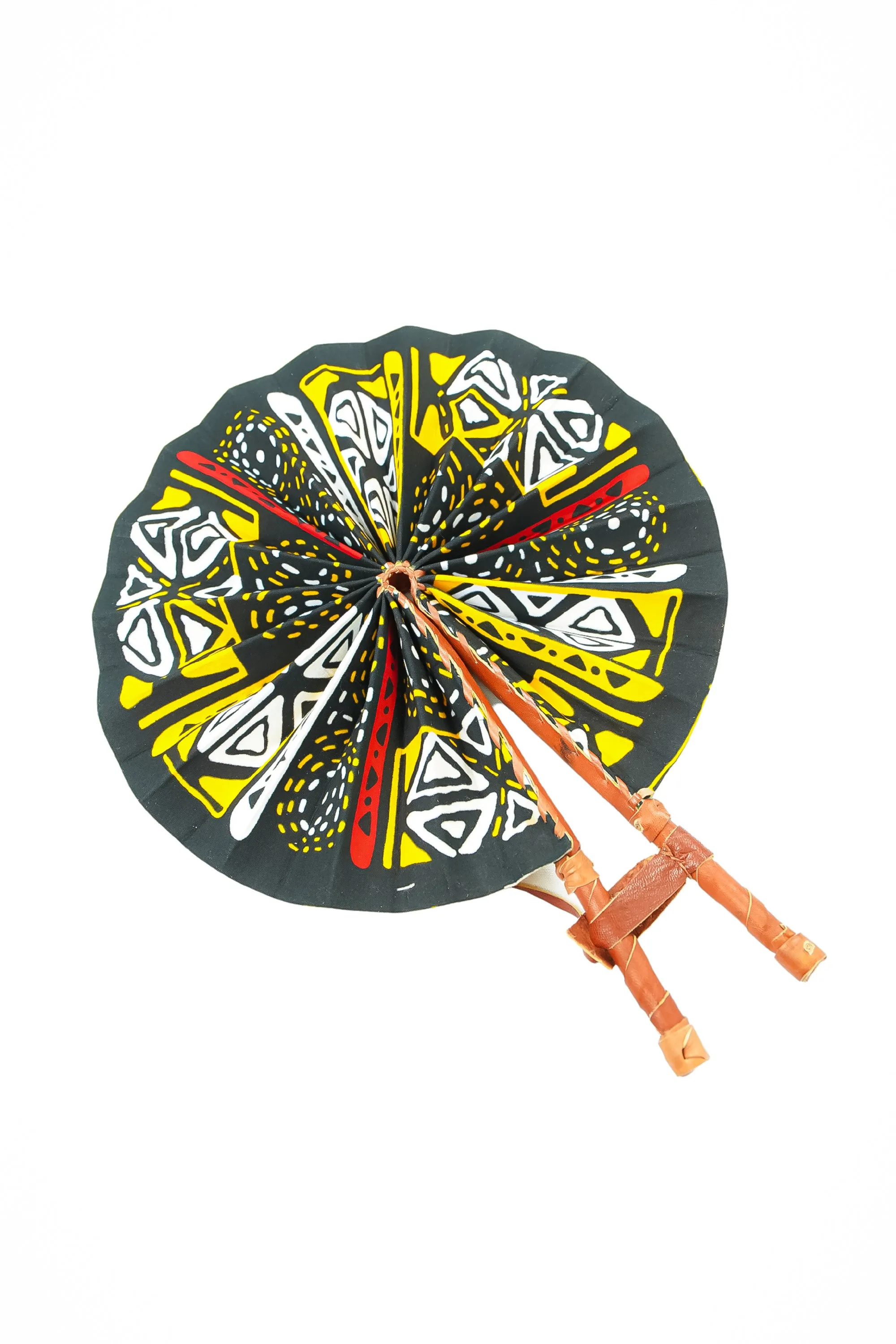 Leather Ankara Cotton African Hand Fan