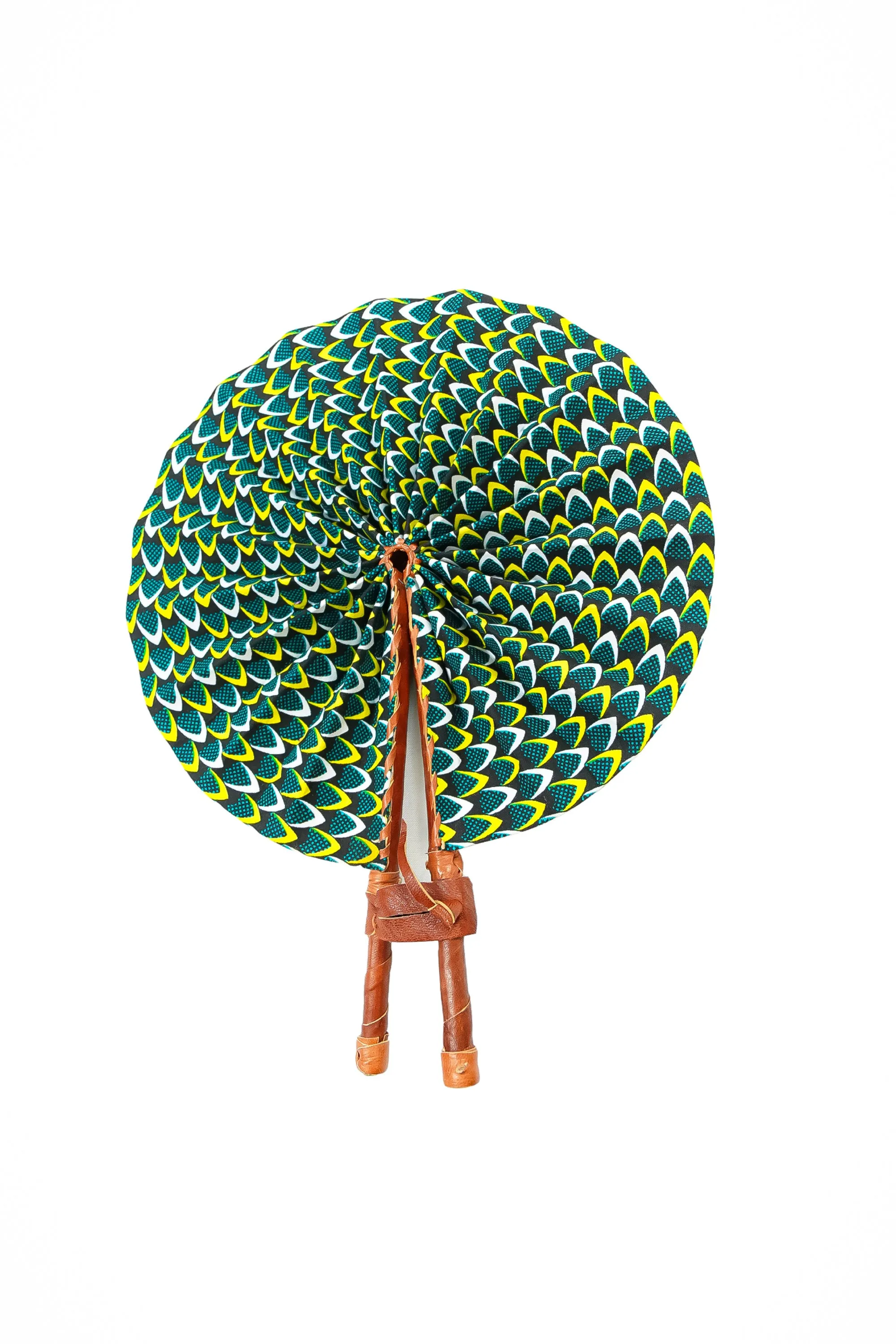 Leather Ankara Cotton African Hand Fan