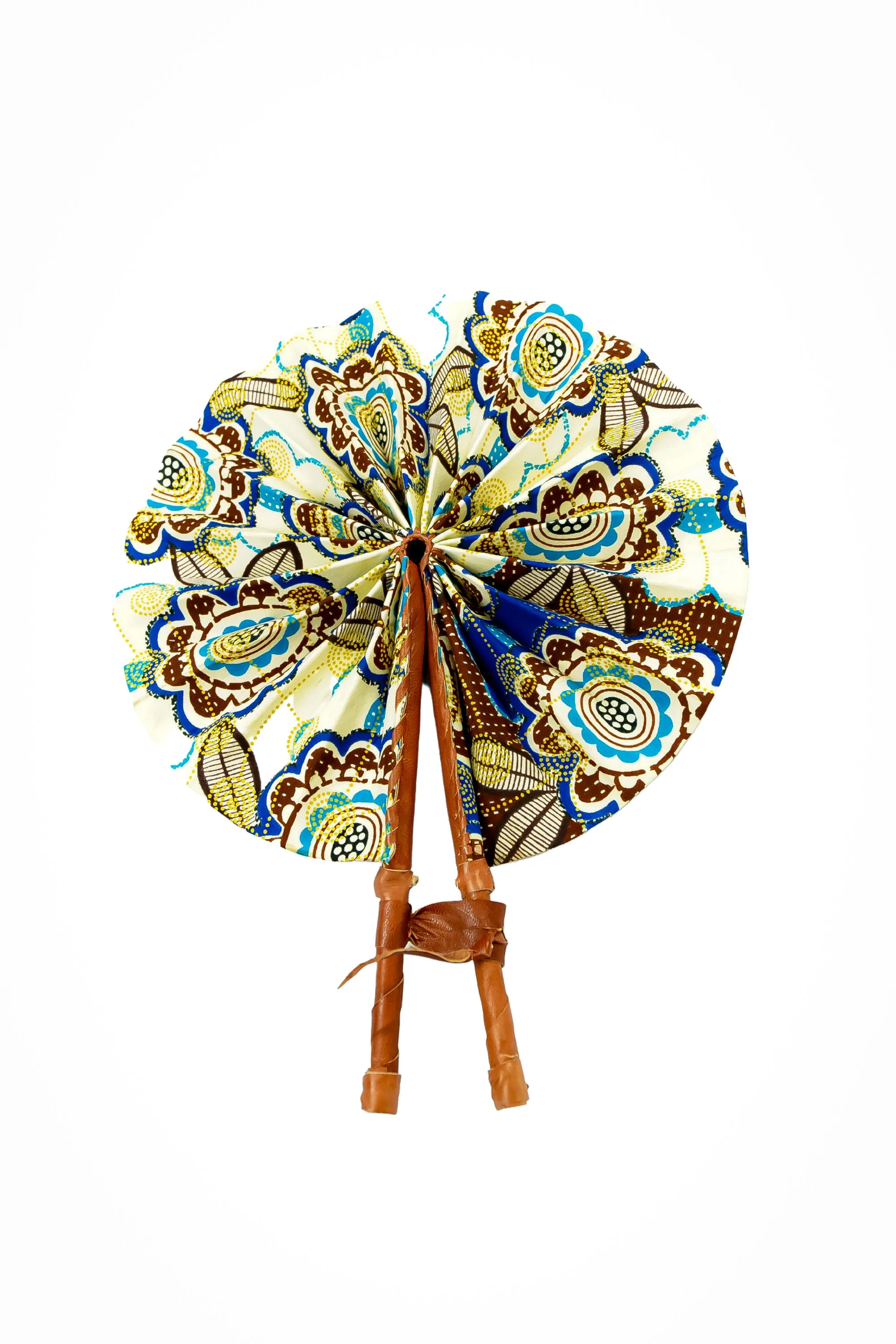 Leather Ankara Cotton African Hand Fan