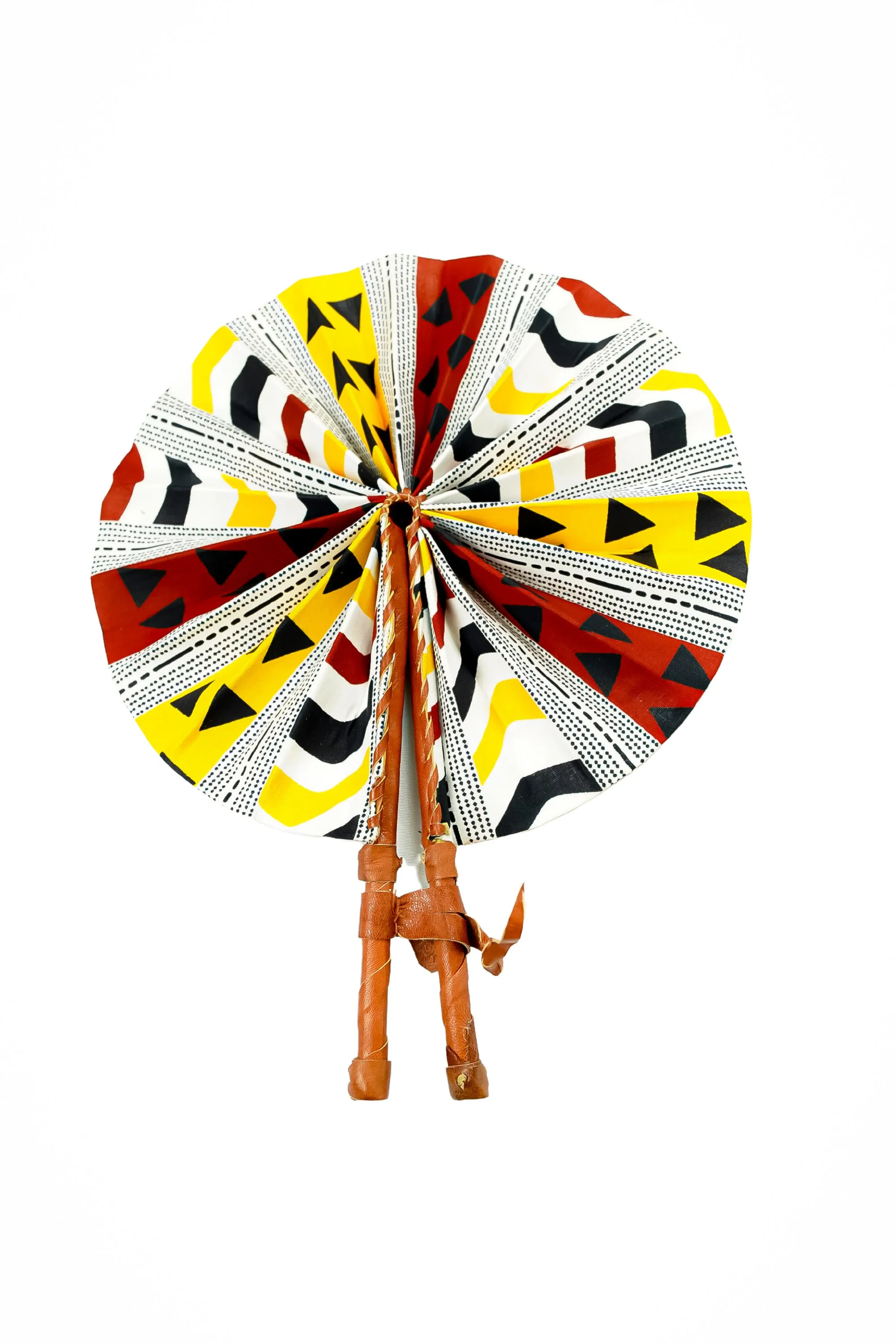 Leather Ankara Cotton African Hand Fan