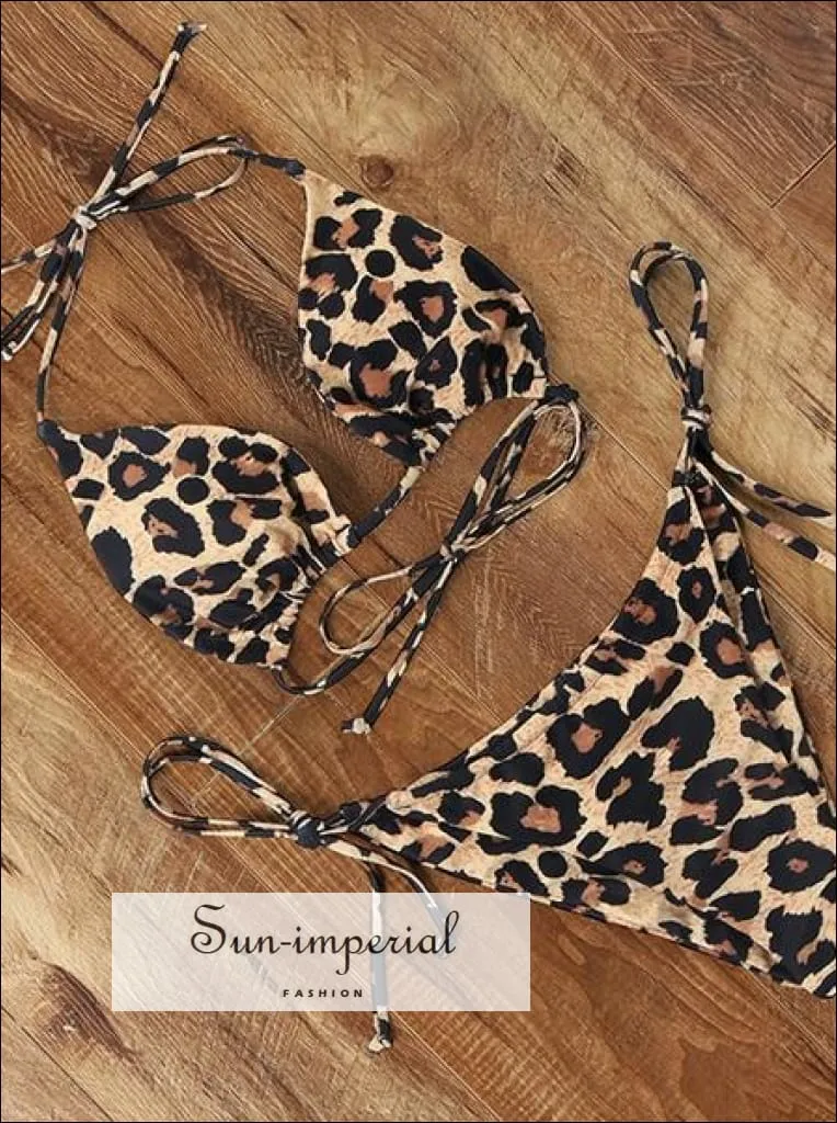 Leopard Halter Bikini Female Swimsuit Brazilian Micro Bikini