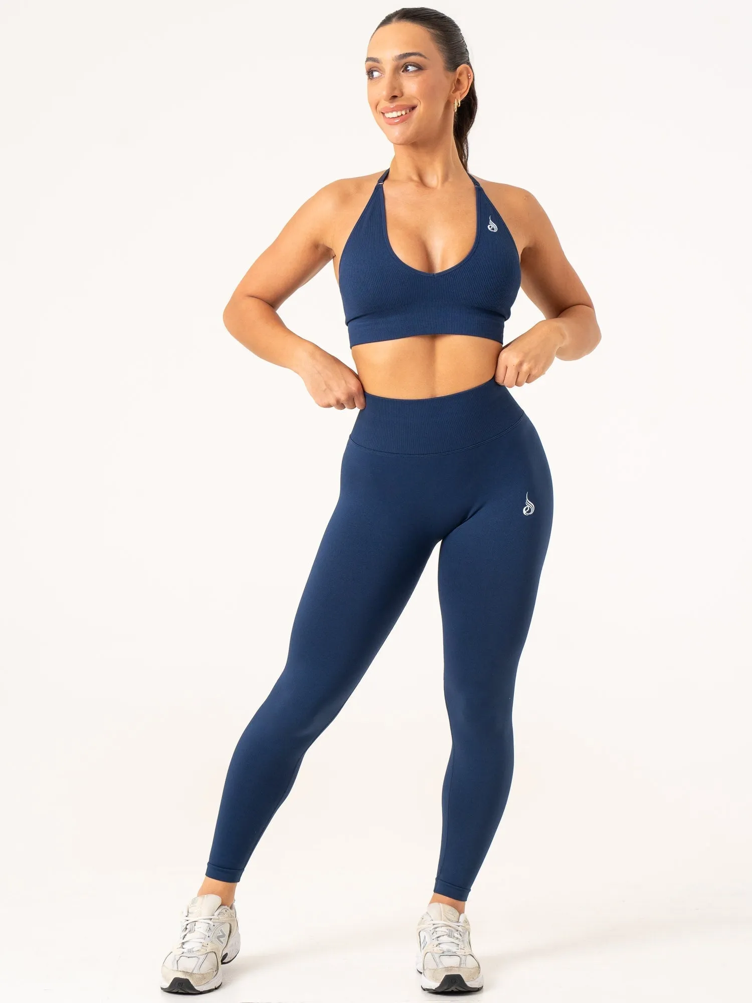 Lift Rib Seamless Halter Sports Bra - Navy