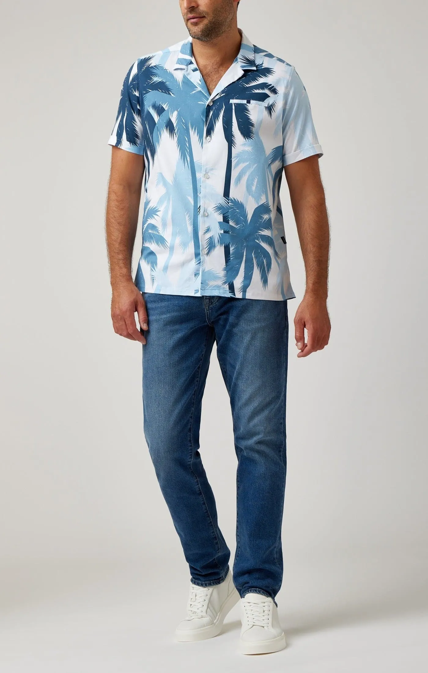 Light Blue Palms Short Sleeve Resort Shirt