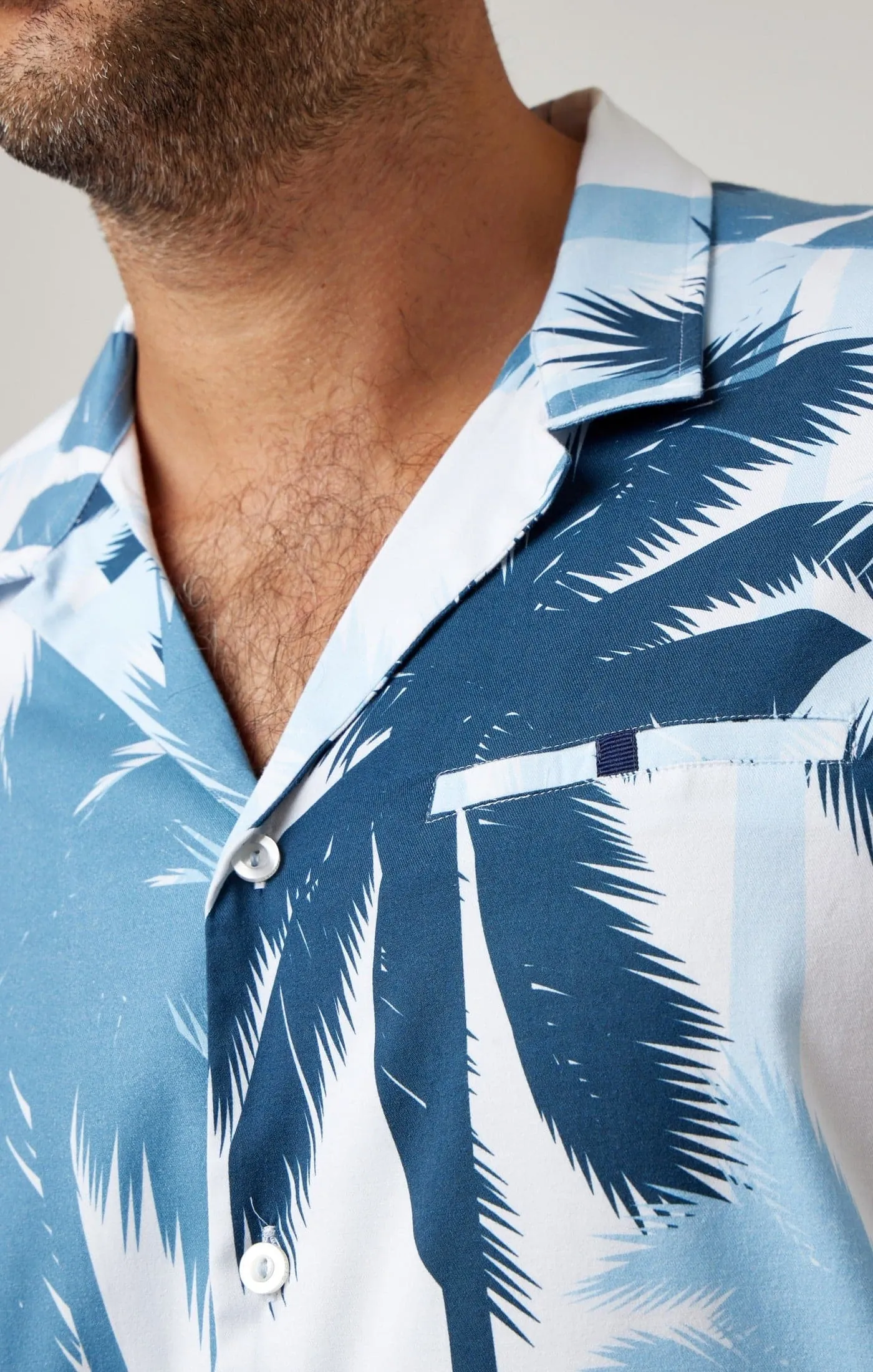 Light Blue Palms Short Sleeve Resort Shirt