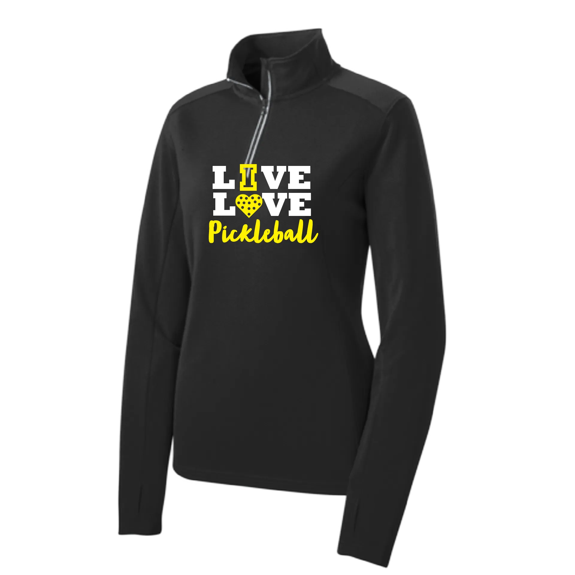 Live Love Pickleball | Women’s 1/4 Zip Pullover Athletic Shirt | 100% Polyester