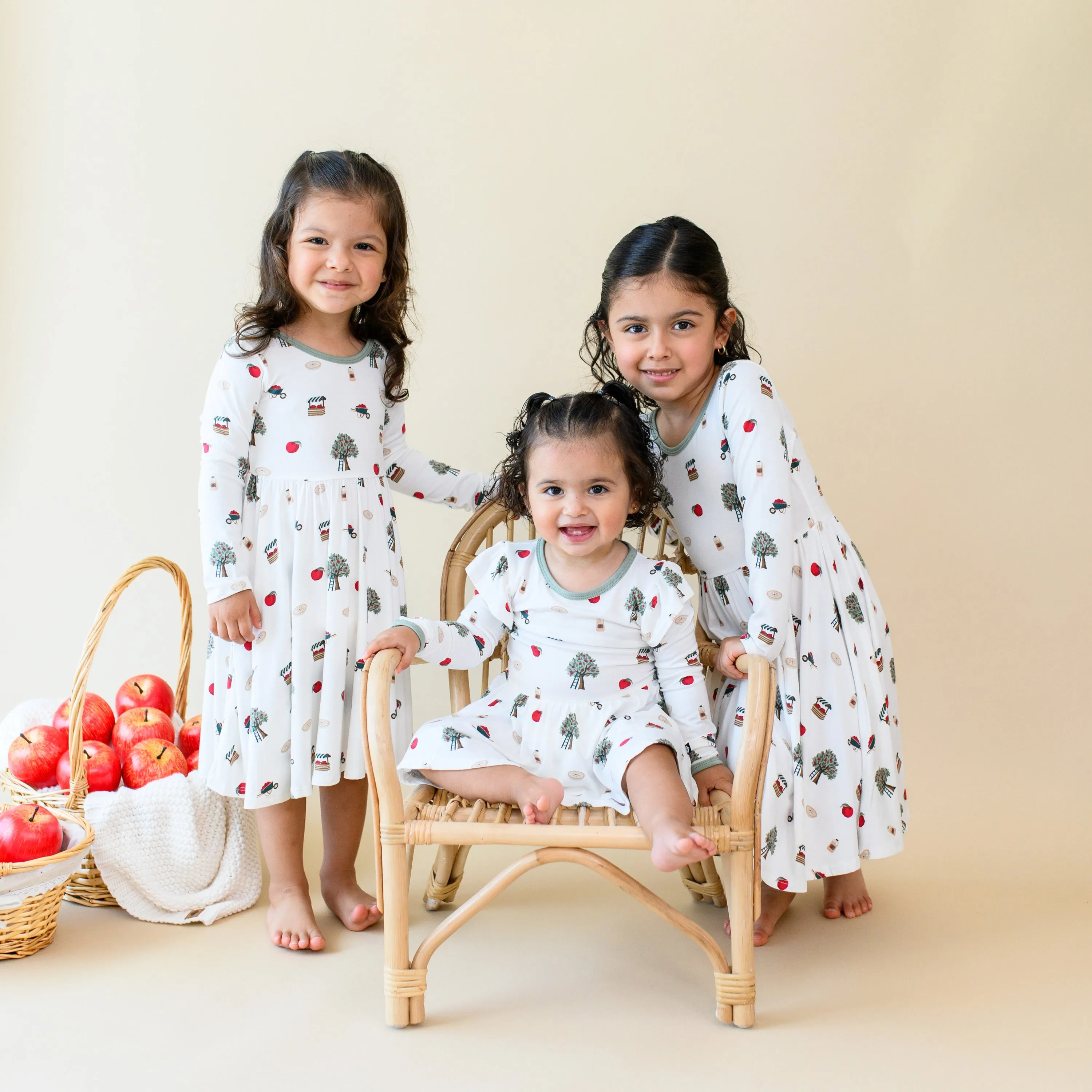 Long Sleeve Twirl Bodysuit Dress in Apple Orchard