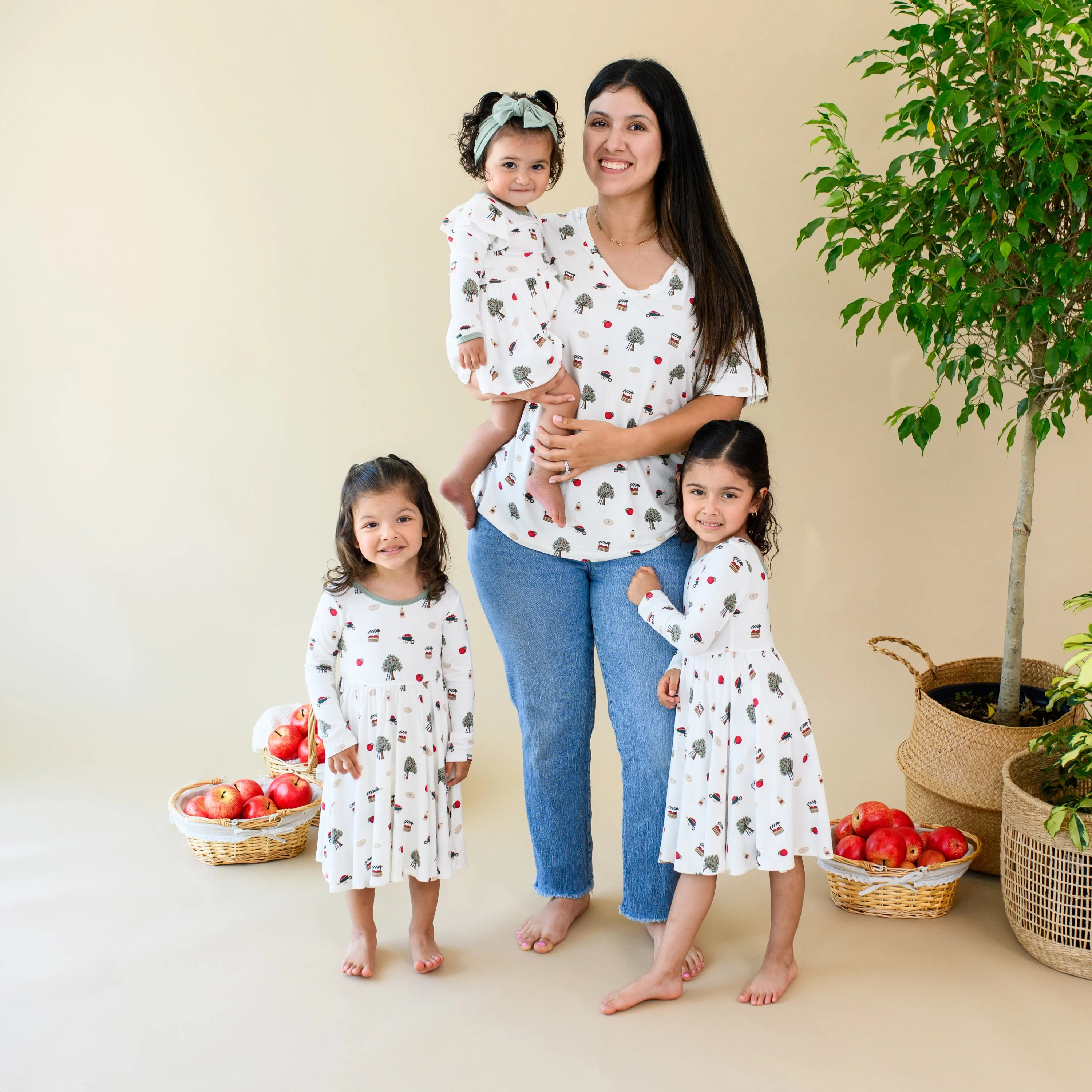 Long Sleeve Twirl Bodysuit Dress in Apple Orchard