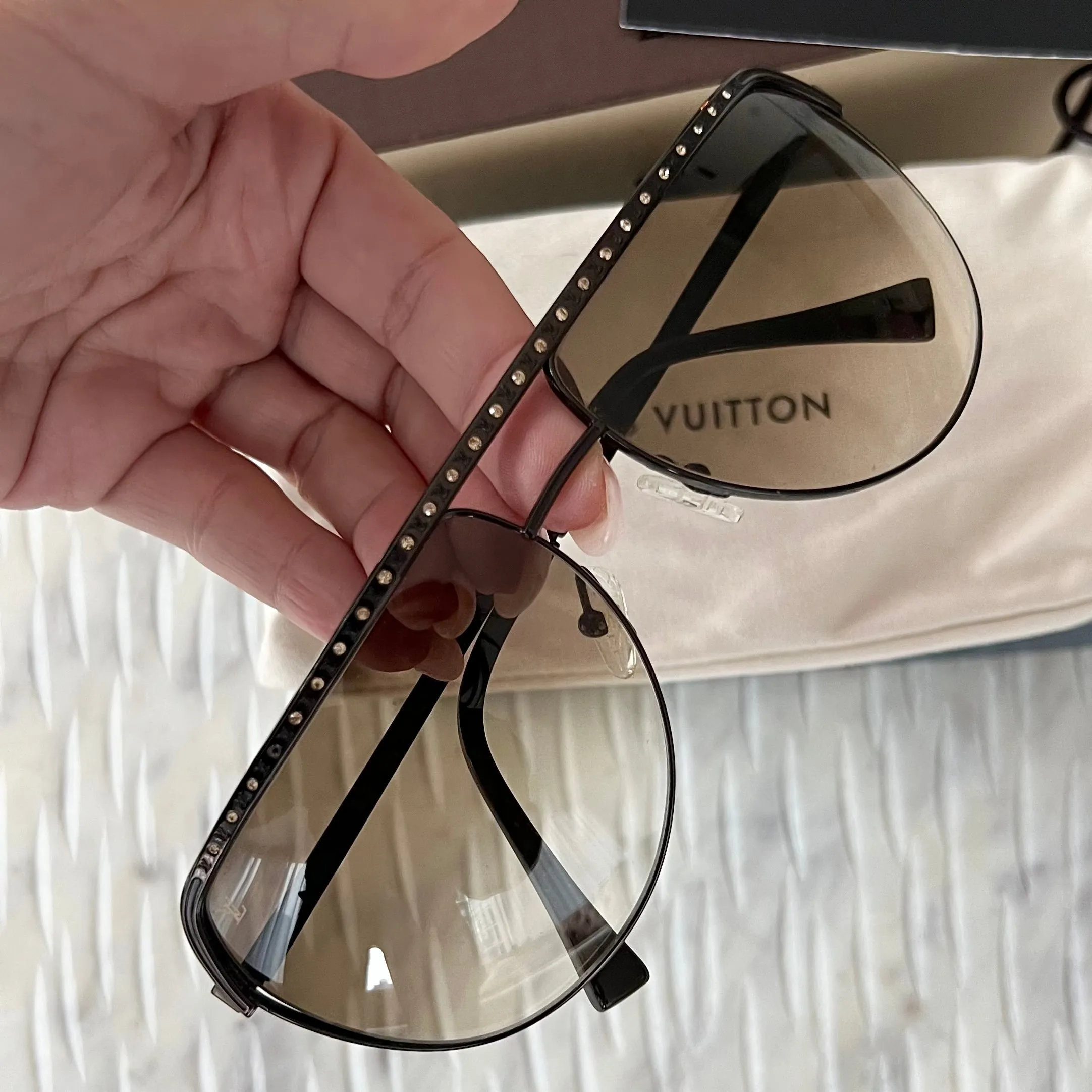 LOUIS VUITTON Alias Crystal Metal Frame Sunglasses Brown