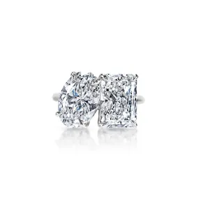 Luiza 7 Carat H VS2 - SI1 Oval and Radiant Cut Two Stone Lab-Grown Diamond TOI ET MOI Engagement Ring in 18k White Gold