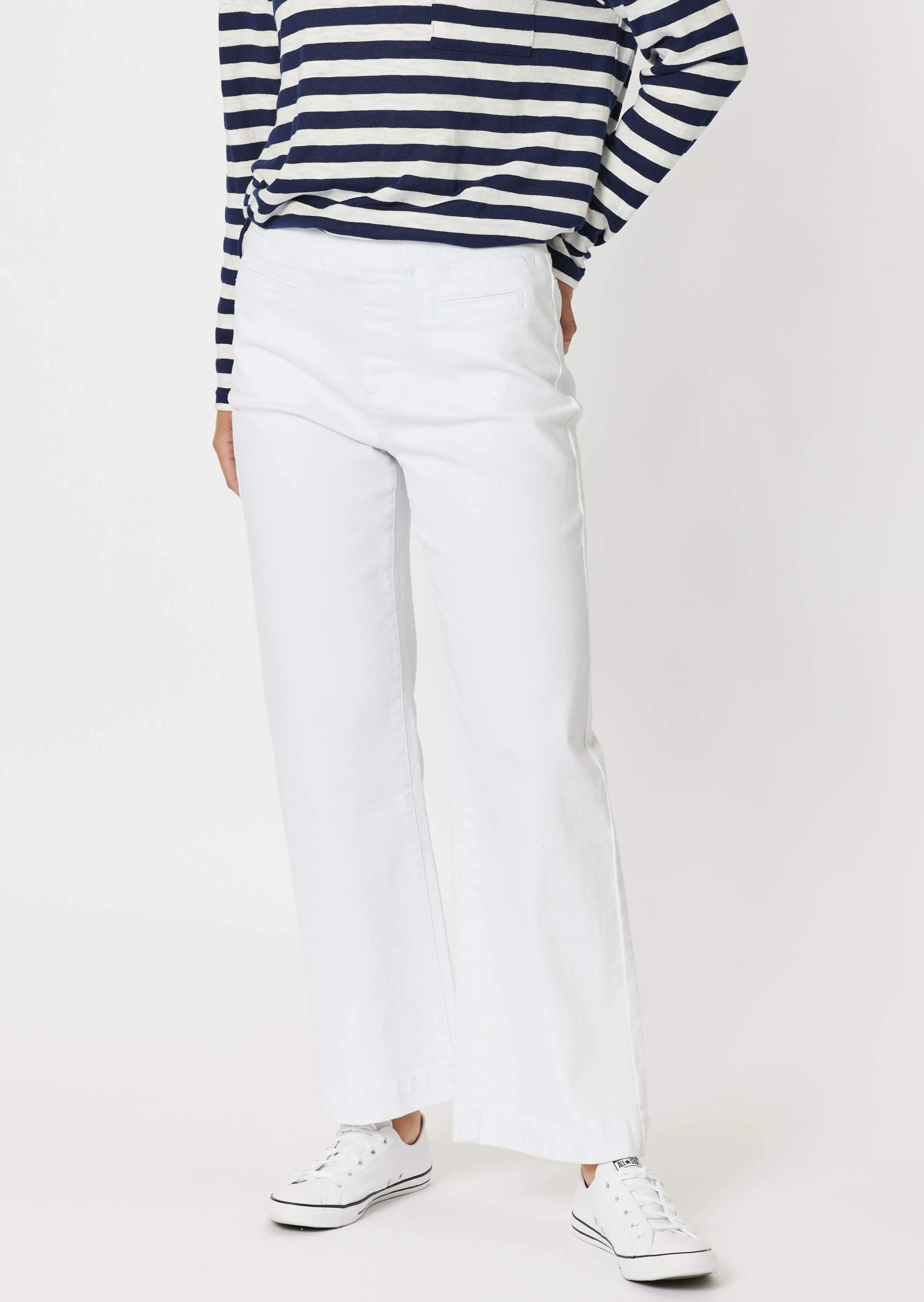 Maddy Pull On Wide Leg Jean - White/Denim