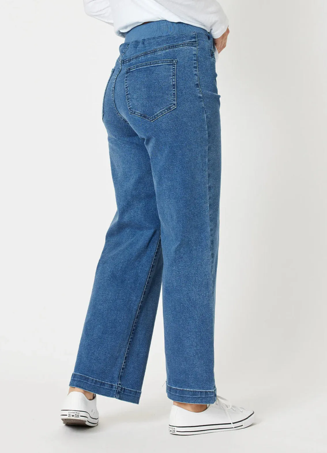 Maddy Pull On Wide Leg Jean - White/Denim