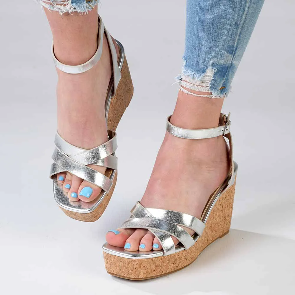 Madison Laurel Fashion Wedge Sandals - Silver