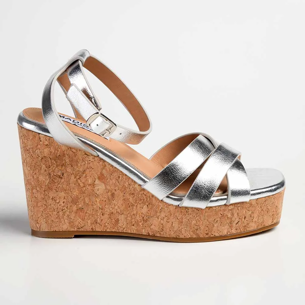 Madison Laurel Fashion Wedge Sandals - Silver