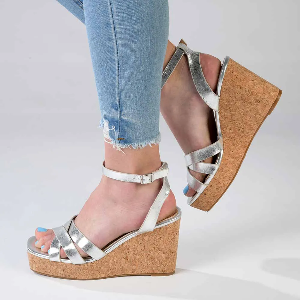 Madison Laurel Fashion Wedge Sandals - Silver