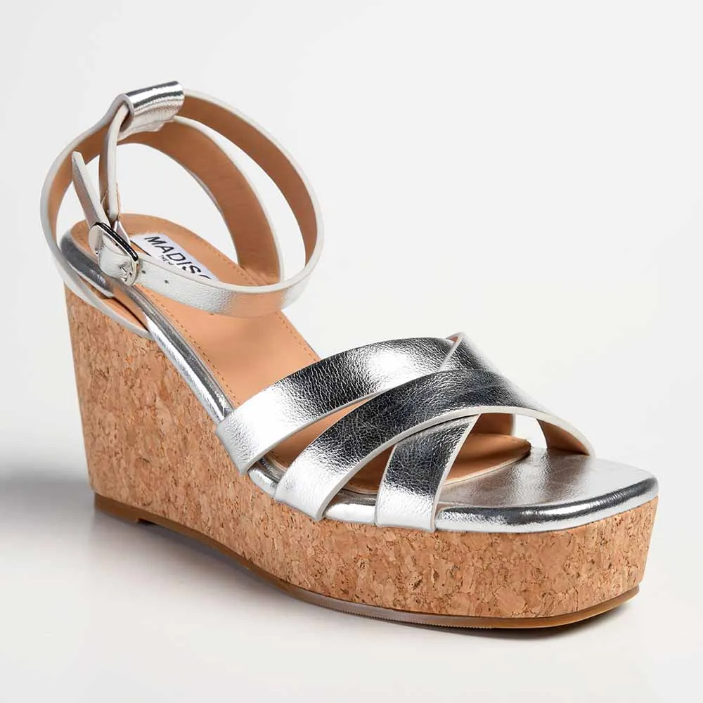 Madison Laurel Fashion Wedge Sandals - Silver