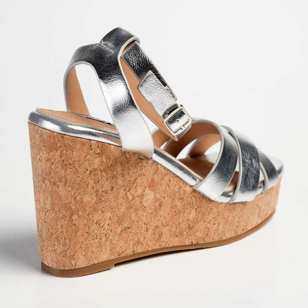 Madison Laurel Fashion Wedge Sandals - Silver