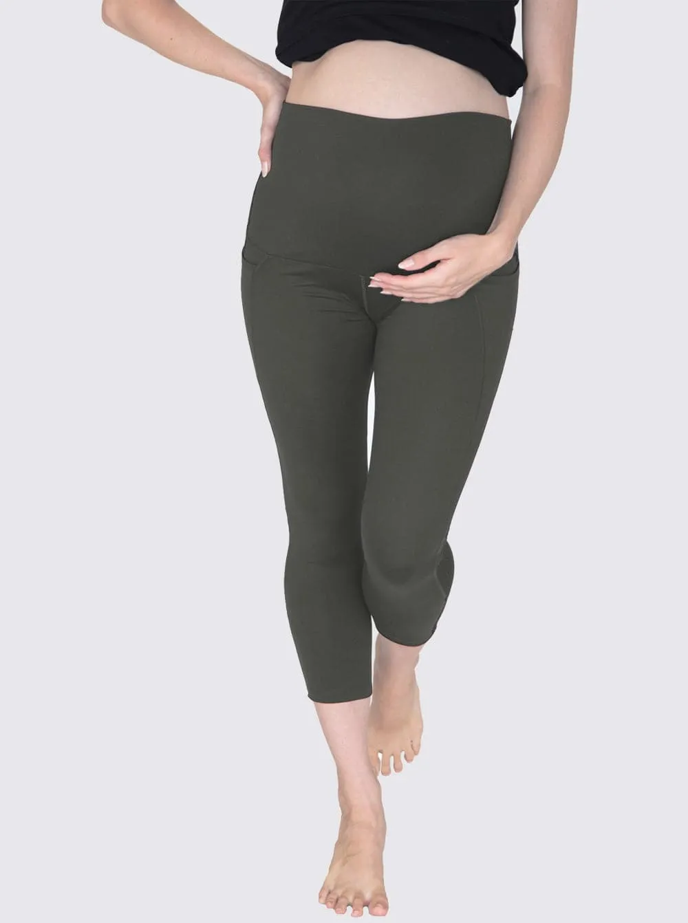 Maternity Workout 3/4 Length Legging - Khaki Green