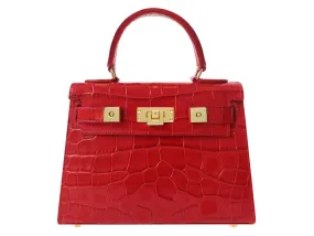 Maya Midi Orinoco 'Croc' Print Calf Leather Handbag - Red