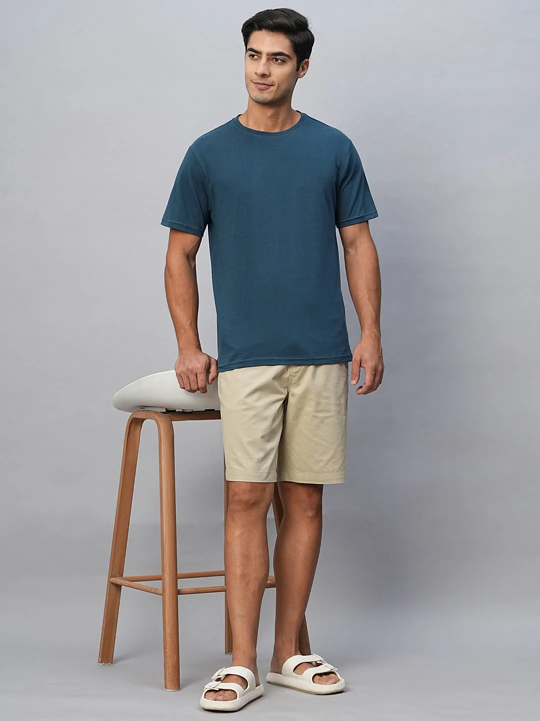 Men's Blue Cotton Regular Fit Tshirt