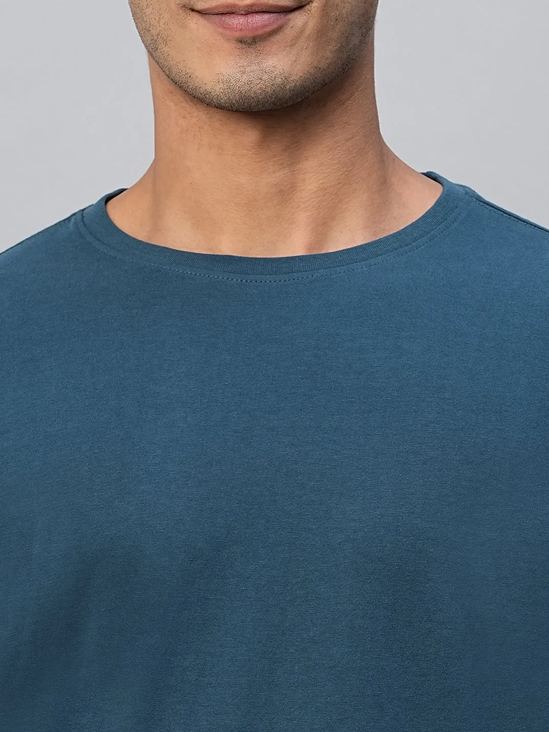 Men's Blue Cotton Regular Fit Tshirt