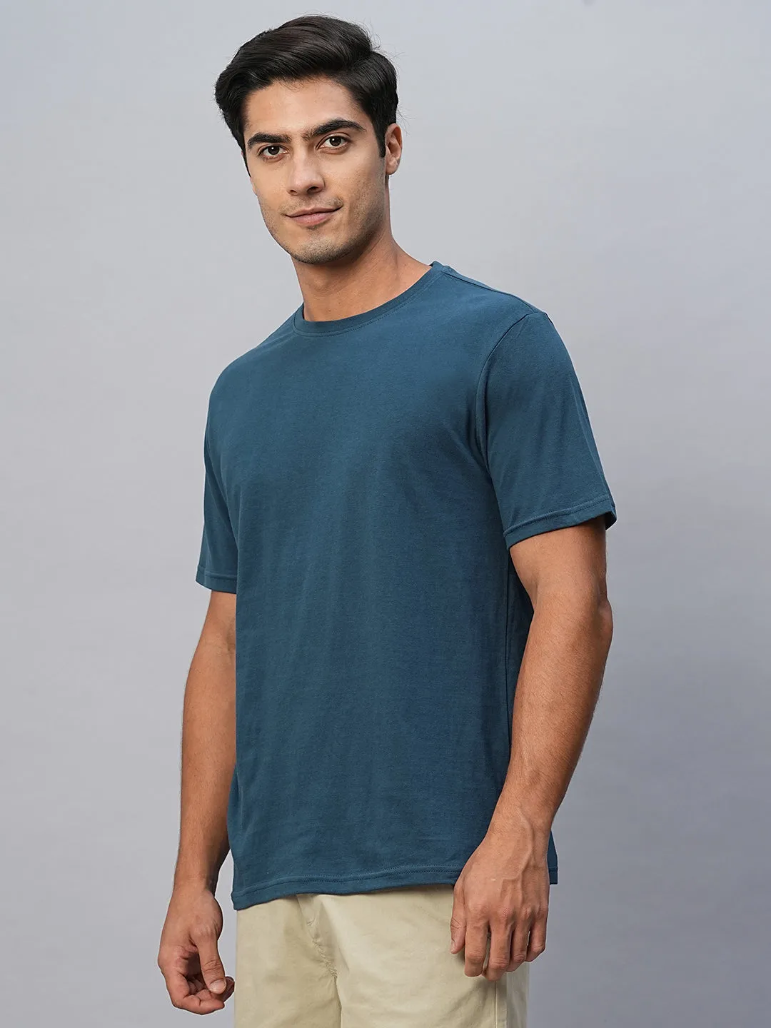 Men's Blue Cotton Regular Fit Tshirt