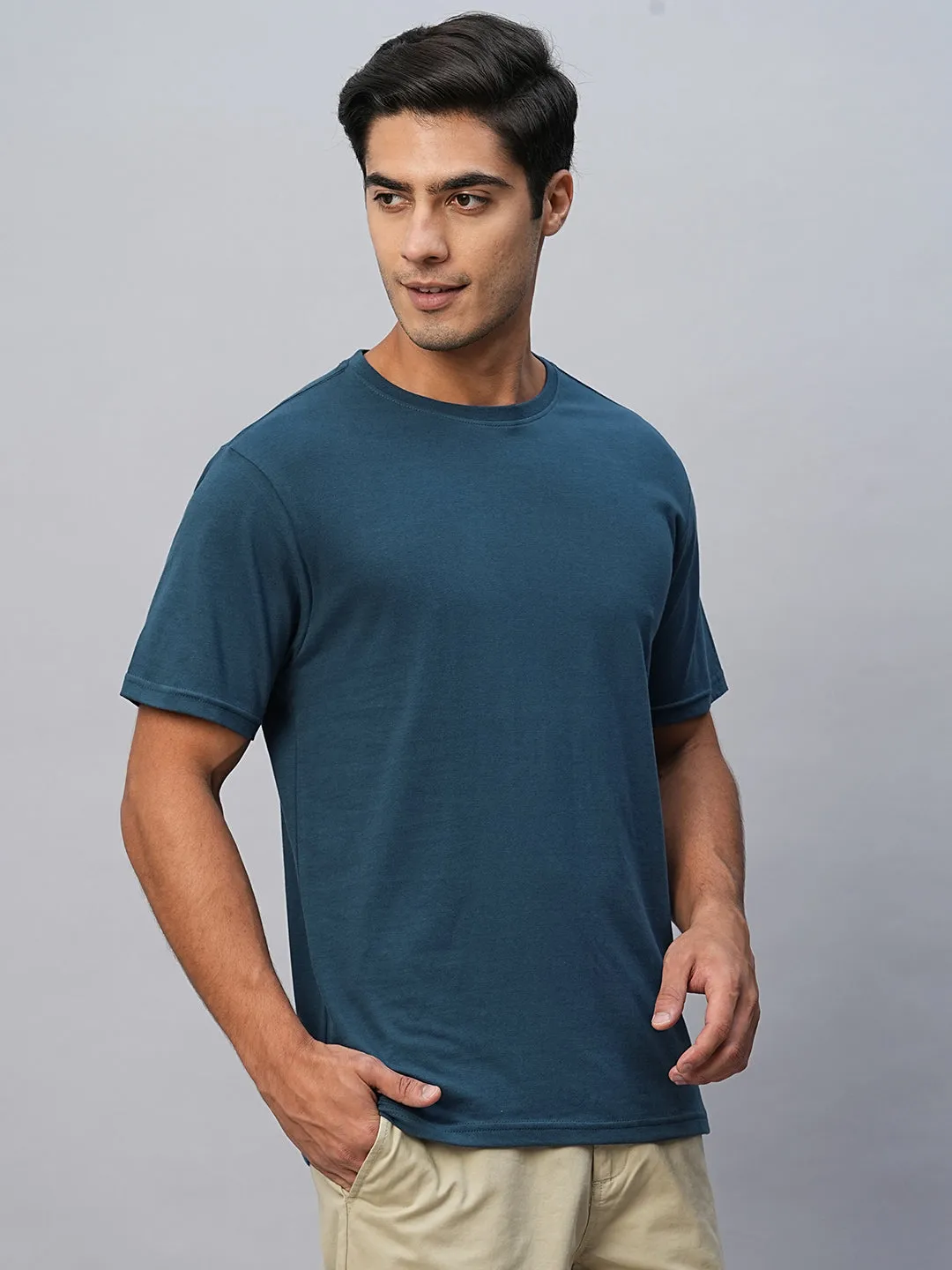 Men's Blue Cotton Regular Fit Tshirt