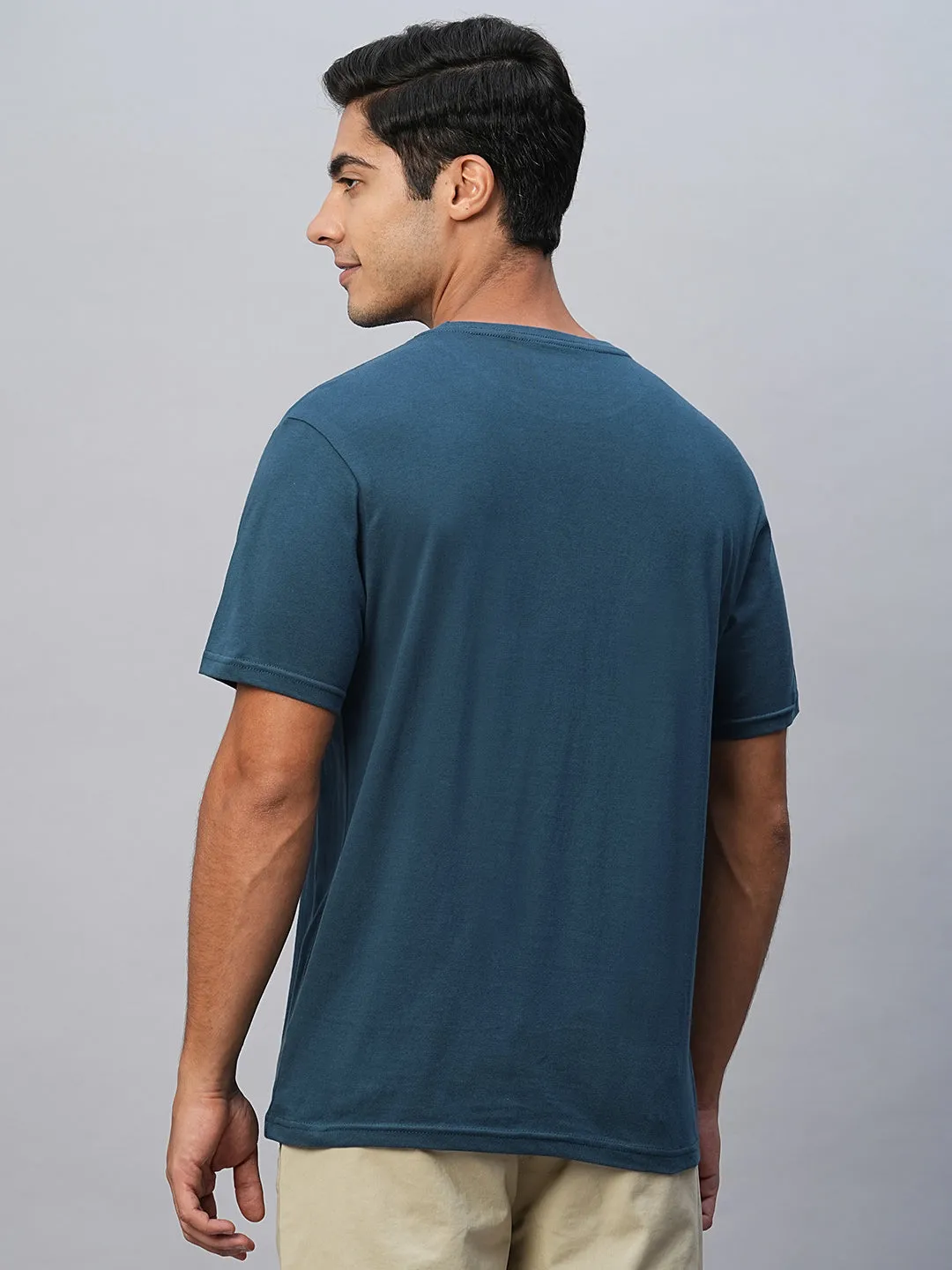 Men's Blue Cotton Regular Fit Tshirt