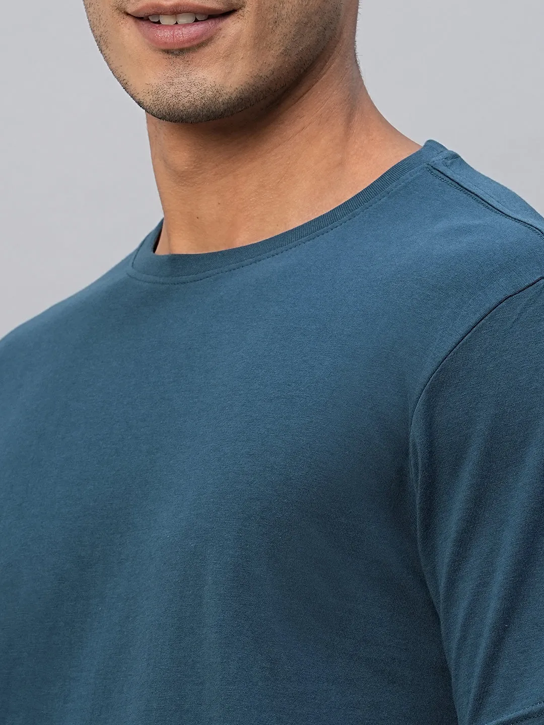 Men's Blue Cotton Regular Fit Tshirt