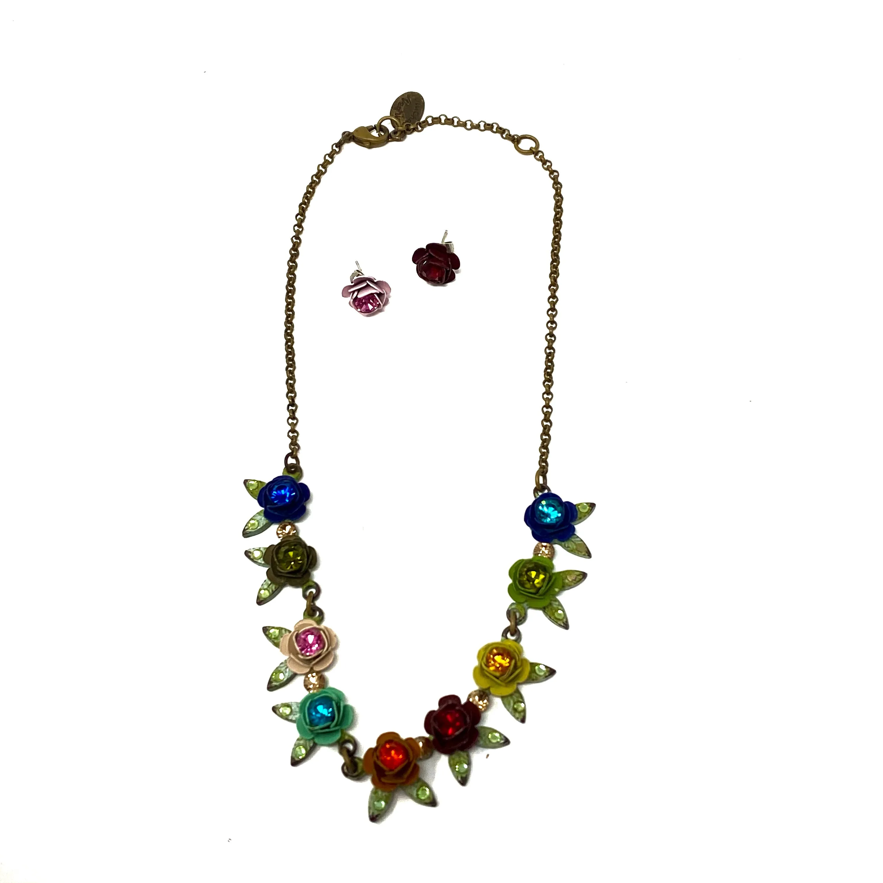 Michal Negrin Vintage Multi Crystal Rose Necklace and Earring Set